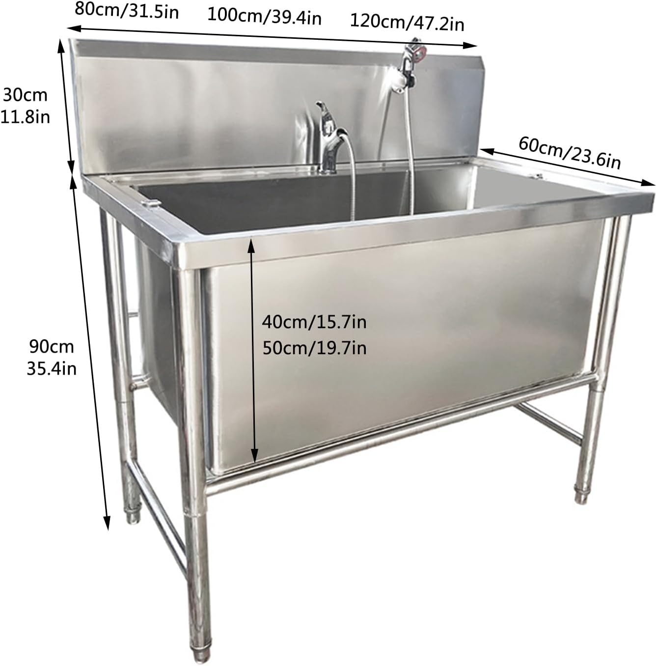 Professional Stainless Steel Dog Bathing Station - Pet Grooming Tub & Shower Sink for Large, Medium & Small Dogs - 100cm/39.4in Depth, Home Wash Station