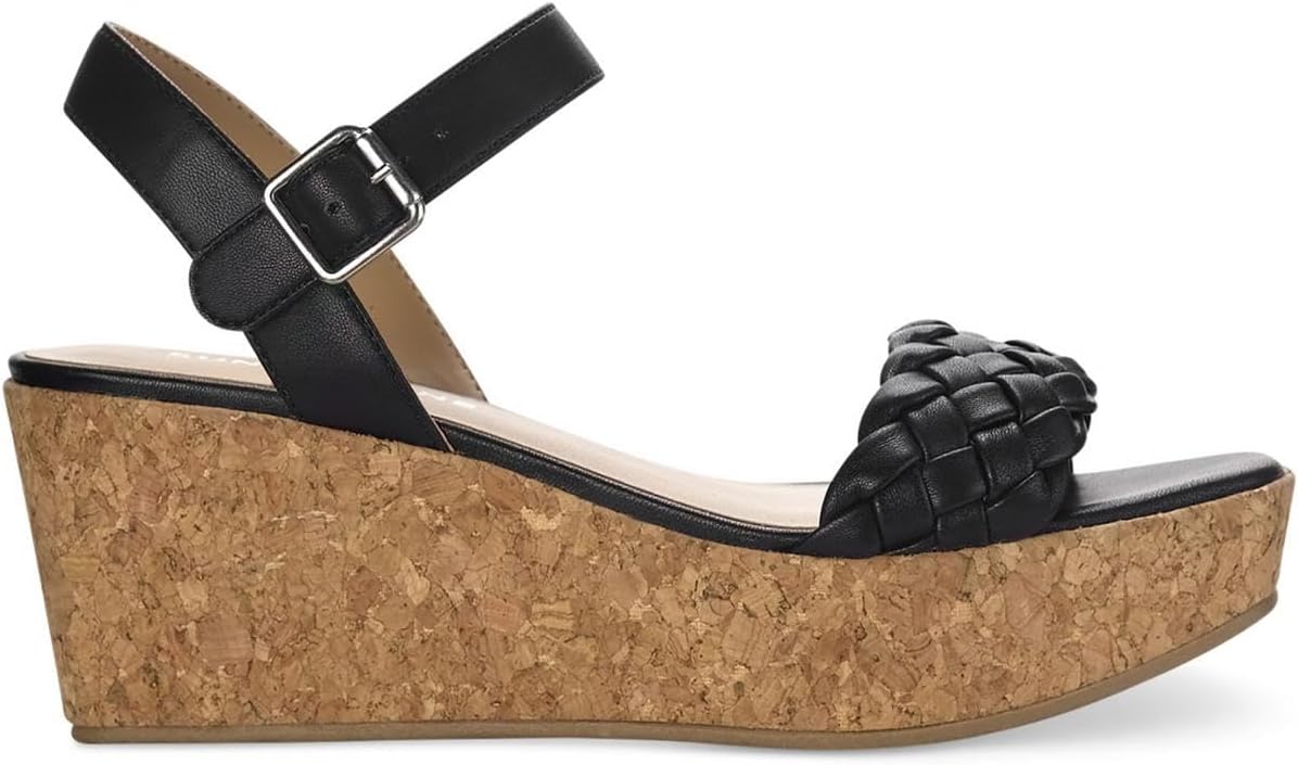 SUN STONE Womens Allvina Faux Leather Wedge Sandals Black 10 Medium (B,M) - Image 2