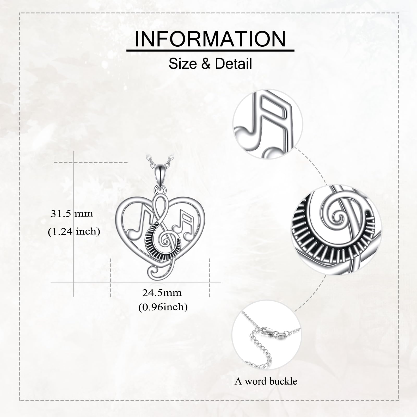 ONEFINITY Collana da donna con note musicali, in argento Sterling 925, con ciondolo a forma di cuore, regalo musicale per gli amanti della musica, Argento sterling, Nessuna pietra preziosa