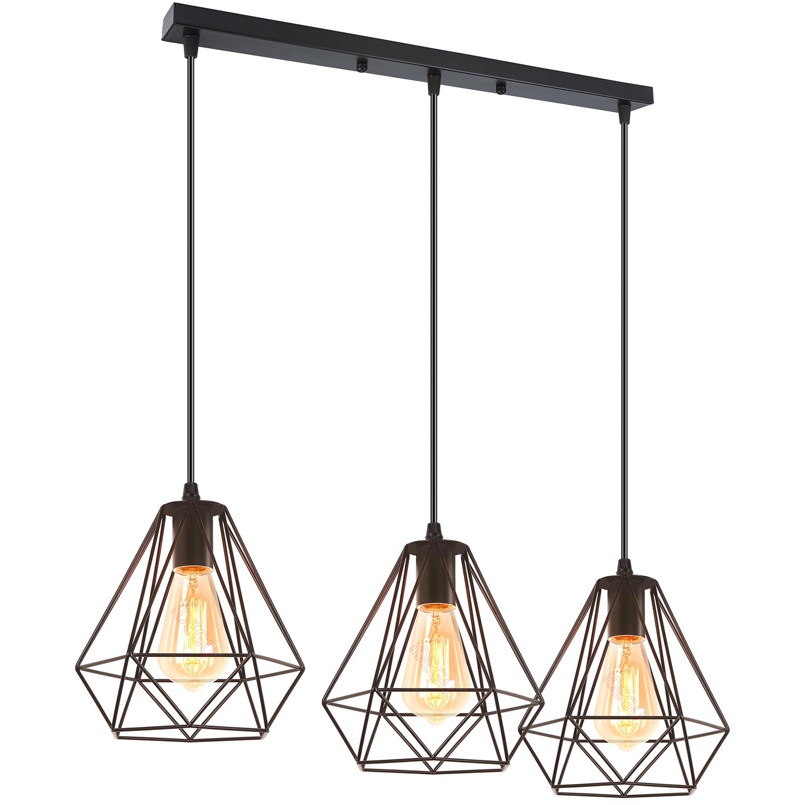 iDEGU 3 Luci Lampadario a Sospensione Vintage Industriale Lampada da Soffitto Paralume a Forma di Gabbia in Metallo E27 Lampada a Sospensione per Cucina Sala da Pranzo Soggiorno (Palo)