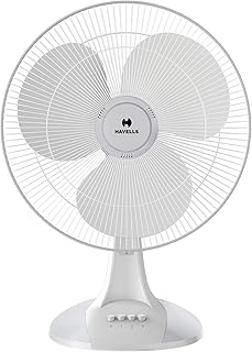 Havells Sameera 400mm Table Fan | Jerk free oscillation, 120 ribs guard, 3 Speed Settings, 1360 RPM Powerful Motor | Aerodynamically designed & balanced PP blades, 2 Year Warranty | (Pack of 1, White)