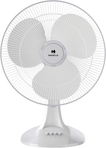 Havells Sameera 400mm Table Fan | Jerk free oscillation, 120 ribs guard, 3 Speed Settings, 1360 RPM Powerful Motor | Aerod...