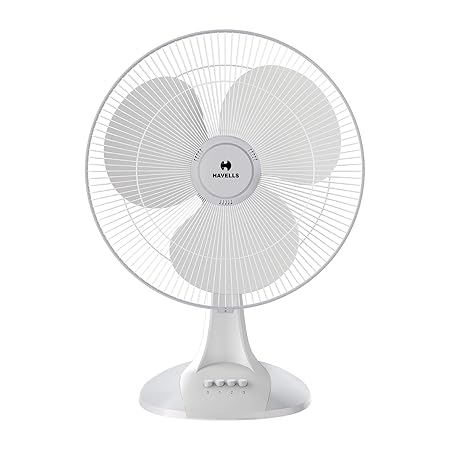 Havells Sameera 400mm Table Fan | Jerk free oscillation, 120 ribs guard, 3 Speed Settings, 1360 RPM Powerful Motor | Aerodynamically designed & balanced PP blades, 2 Year Warranty | (Pack of 1, White)