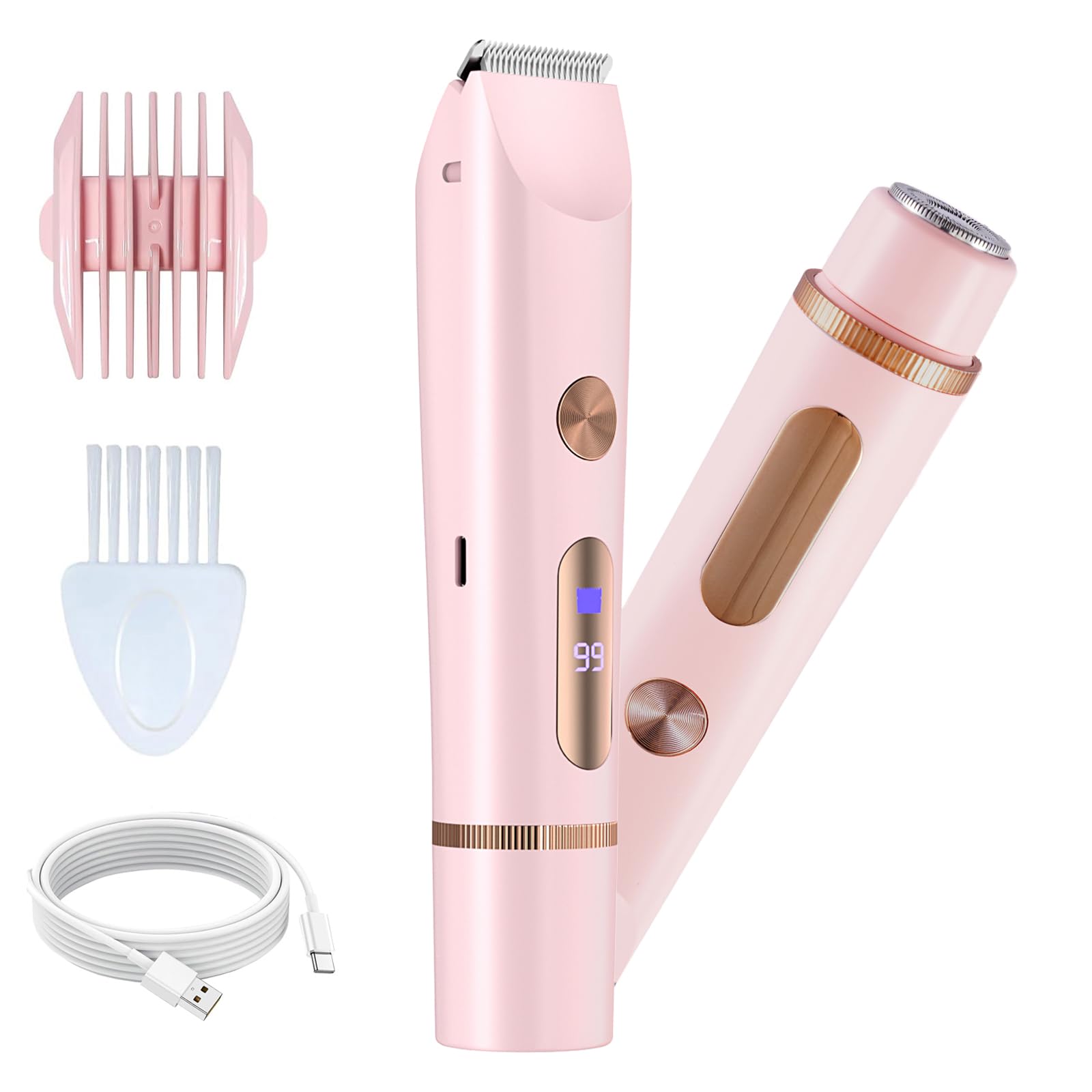 Rasoio elettrico per bikini da donna, rasoio elettrico da donna, rasoio con display LCD, rasoio 2 in 1 per bikini a doppia testa, rasoi ricaricabili, per gambe e ascelle e parti private, asciutto