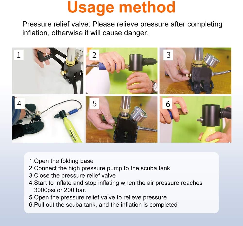 SMACO High Pressure Hand Pump 4 Stage PCP Hand Pump 4500PSI for Air Gun Rifle Filling Stirrup Pump 30MPa Stainless Steel Hand Air Pump for Scuba Diving, Paintball, PCP