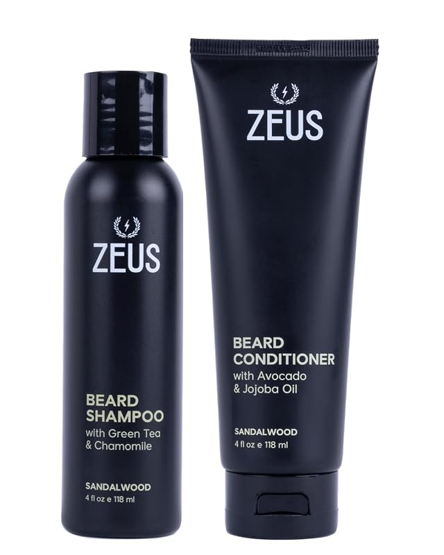ZEUS Conjunto de Shampoo e Condicionador para Barba com Chá Verde e Óleos Essenciais, Sândalo