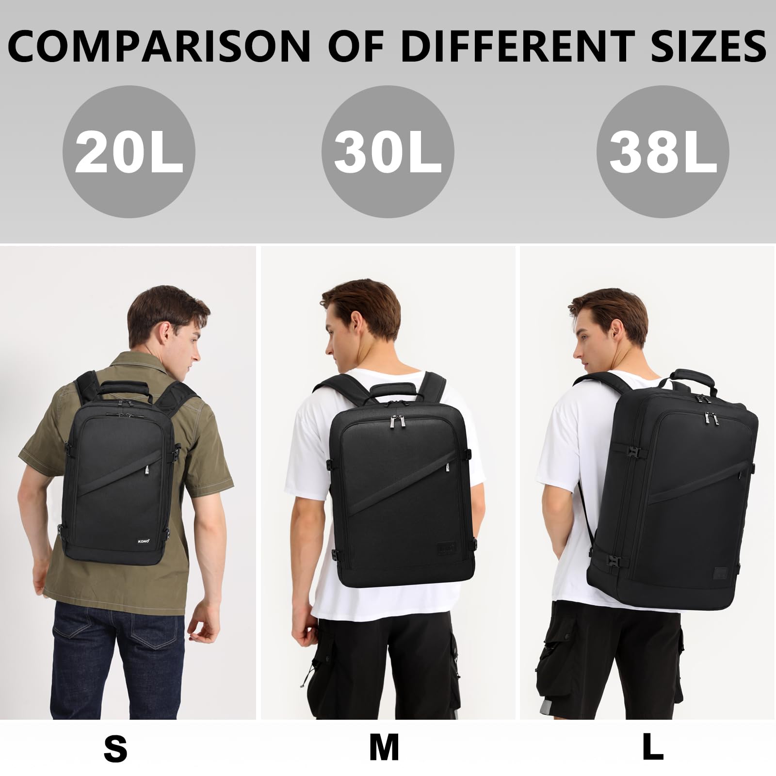 KONO Zaino da Viaggio Bagaglio a mano 55x20x35 Borsa da viaggio per Laptop(Rosso, 38L)