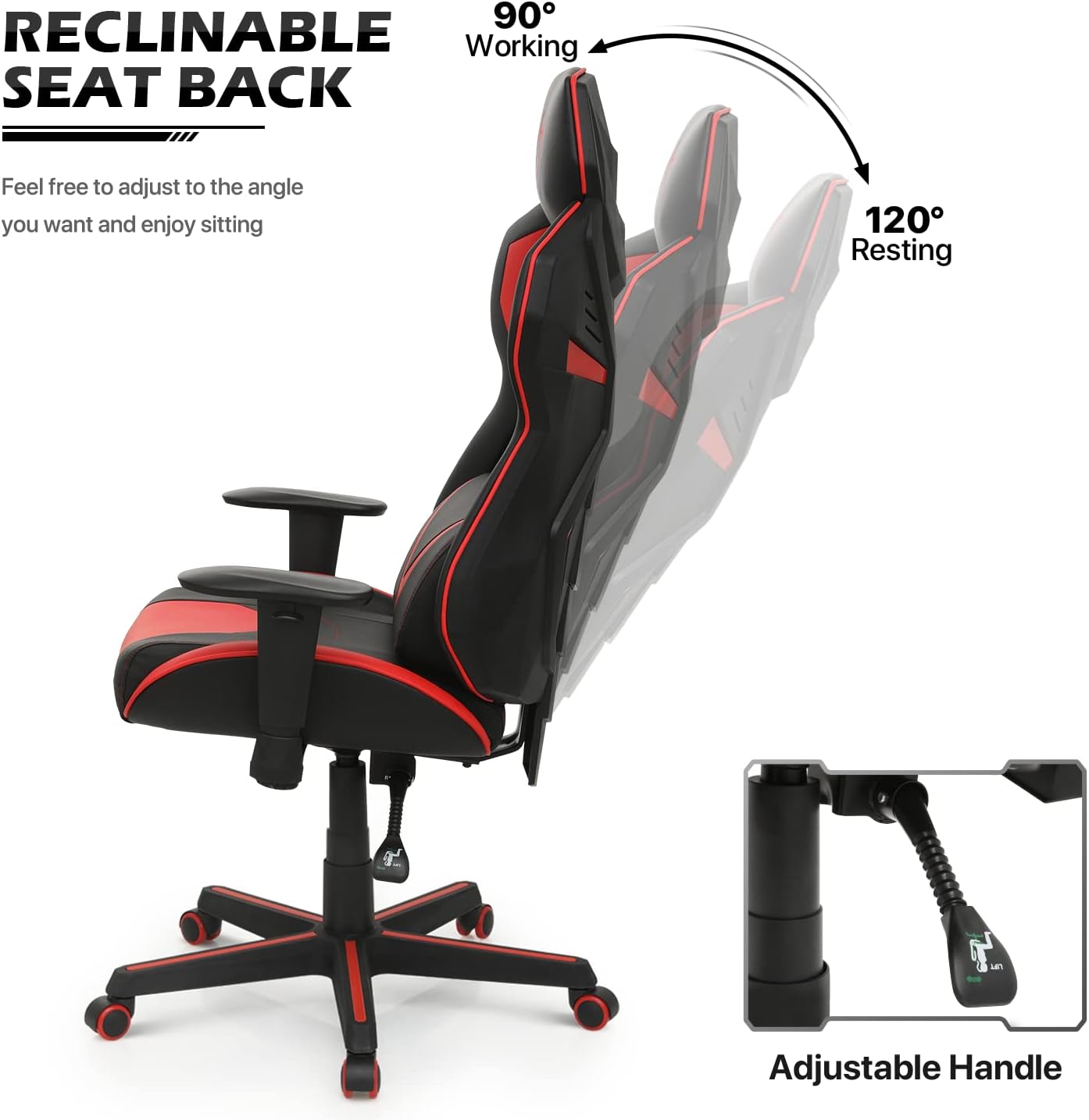 MoNiBloom Ergonomic Gaming Chair 250lbs Capacity Racing Style Lumbar Support Computer Chair PU