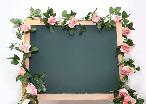 Miniatura 3 de Yebazy 2 piezas 16 pies guirnalda de vid de rosas falsas plantas artificiales para hotel boda hogar fiesta jardín decoración artística rosa