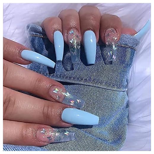 BABALAL Long Coffin Fake Nails Butterfly Ballerina False Nails Blue Press on Nails Glossy Acrylic Nail Tips with Design for Women and Girls
