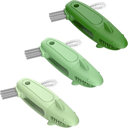 SharkBrush - Juego de cepillos de limpieza 3 en 1 para tapa de taza, 3 piezas, cepillo limpiador de huecos de botella, cepillo de silicona para tapa