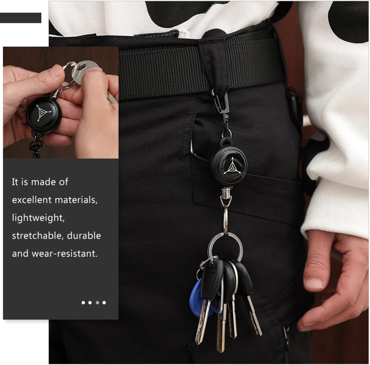 NOLITOY 2Pcs Retractable Keychain Lanyard with High Elastic Steel Wire Rope, Anti-Lost Flexible Key Holder Buckle for Outdoor Camping and Daily Use, Black