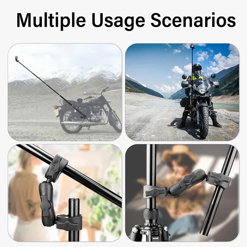 NEWFUN Support Camera, Accessoire pour insta360 x5, Kit Moto pour insta360 x4,X3,X2,Rotation à 360 degrés, Double Pince, Double Stabilité, Support Moto, Compatible avec Plusieurs Appareils