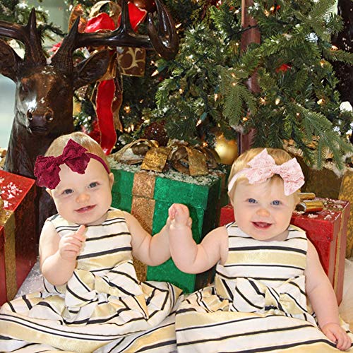 Lace Bow Headbands For Baby Girls Toddlers Bow Knot Elastic Nylon Headband Cotton Lace Hair Bows Bands Newborn Infant Soft Headwrap Christmas Hair Accessories,3 Pcs #TOP2