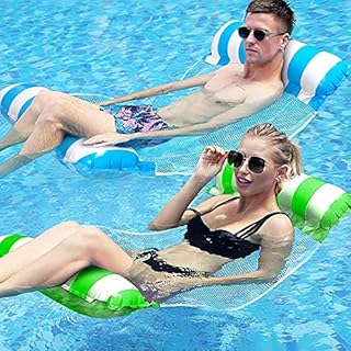4-in-1 Inflatable Pool Float, Water Swimming Floats Hammock, Lounger Adult Size, Swimming Floaties Water Hammock Lounger, Saddle, Pool Chair Float, Drifter with Air Pump, 2 pack