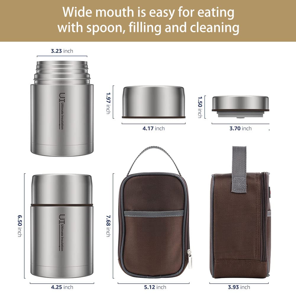 URFEDA Fiambrera térmica de acero inoxidable 316, 800 ml, sin BPA, con bolsa aislante y recipiente aislado para alimentos, fiambrera térmica para comida caliente, comida para bebés, comida, sopa