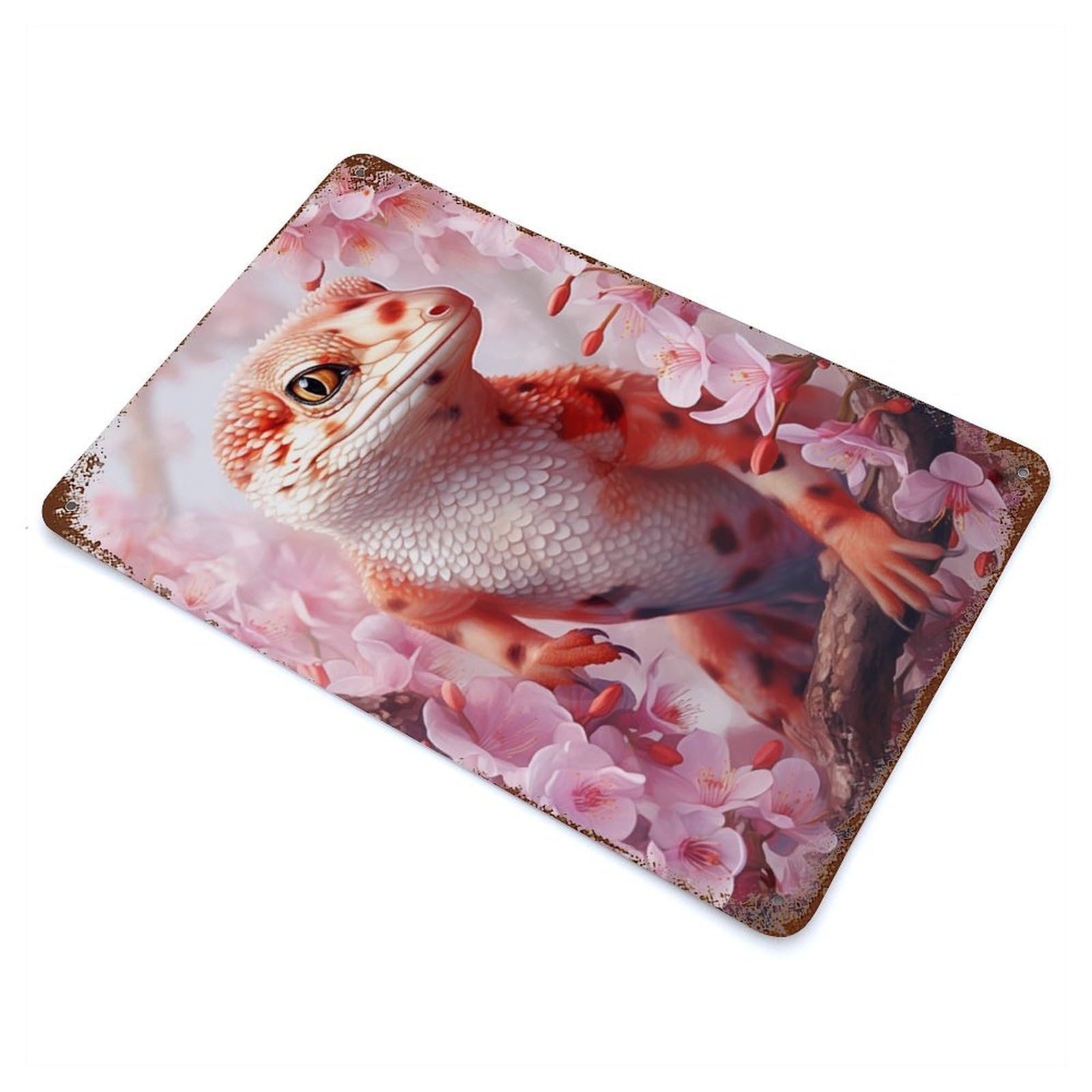 Leopard Gecko Watercolor Rusty Metal Tin Sign 11.8"x7.9", Ideal for Farmhouse, Kitchen And Entryway Decor