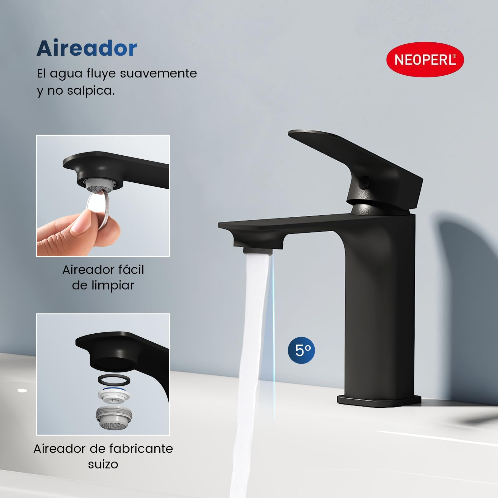 EMKE Grifo de Baño Negro Mate, Mezclador de Latón con Cartucho Cerámico y Aireador, Instalación Fácil, 166x152x45 mm, Grifo de Lavabo Duradero, Ahorro de Agua