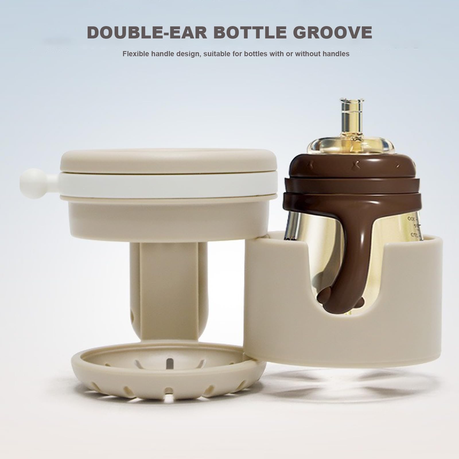 JUMUAO Getränkehalter für Kinderwagen,3in1 Universal Becherhalter,Anti-Rutsch Babyflasche Halter,Kaffeehalter Kinderwagen,Cup Holder für Fahrräder, Mountainbikes und Rollstuhl (Beige)