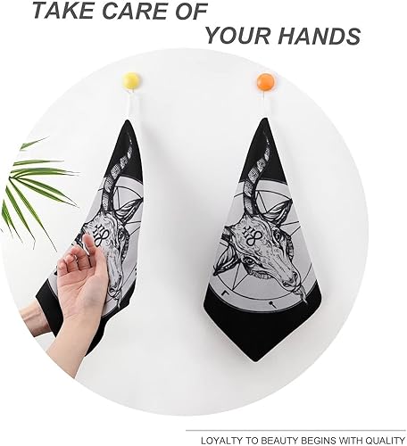 Miniatura 4 de Baphomet - Toalla de mano de cabeza de cabra satánica con lazo para colgar, pañuelo de toalla duradera para baño, cocina, hogar