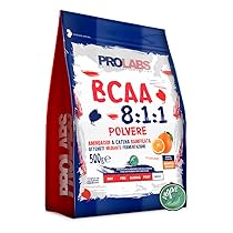 PROLABS – Bcaa Aminoacidi Ramificati Polvere 8.1.1, Amminoacidi 100% Vegan con Vitamina B6, B1 e L-Leucina (8 parti) Crescita e Recupero Post, Intra e Pre Workout, Integratore Sportivi, Arancia, 500g