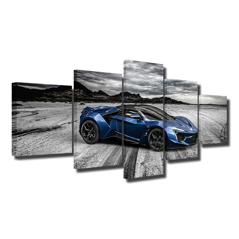 Affiches 5 pièces cool de voiture de sport et peinture sur toile de salon encadrée
