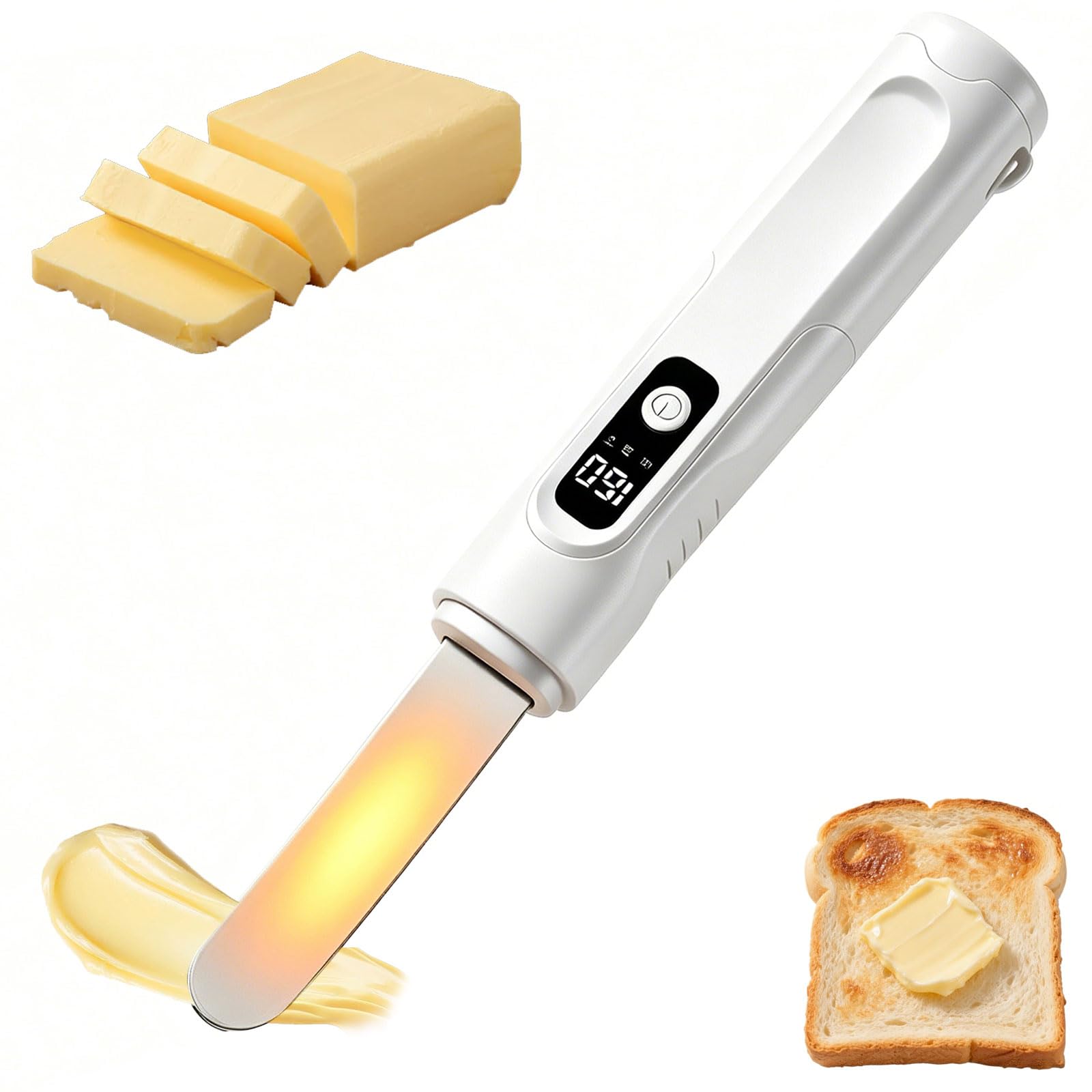 Eoweiot Electric Butter Spreader, Heated Butter Knife with 3-Level Temperature Settings,Fast Heating Butter Spreader for Frozen Butter Cheese (White)