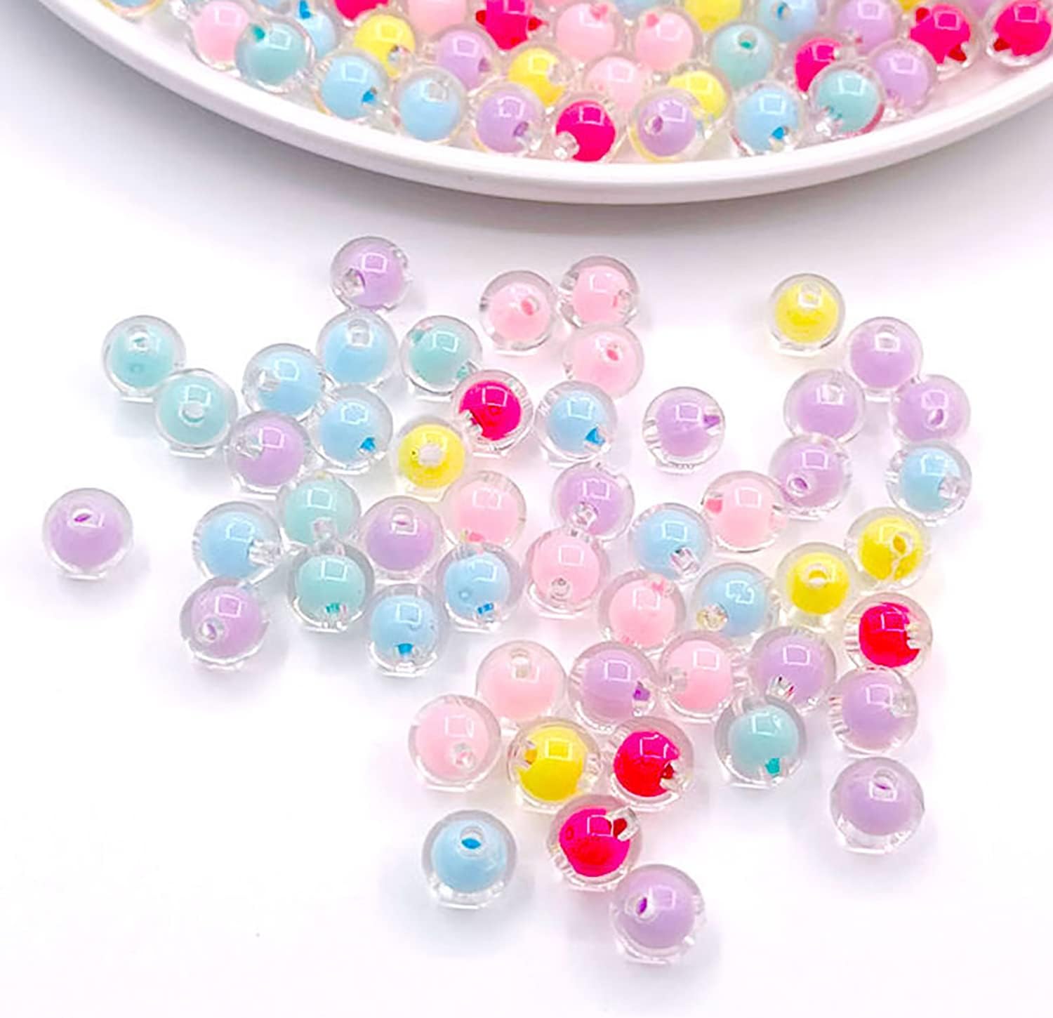 LadayPoa 200pcs 10mm Acrylic Colorful Round Beads for Jewelry Making,Transparent Candy Cute Bubble Beads Kawaii Circle Bead for Bracelet Craft Ornament Gifts - Image 3