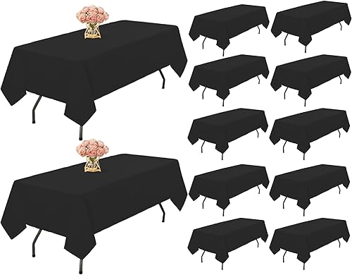 Miniatura 1 de Paquete de 12 manteles de poliéster negro de 60 x 126 pulgadas para mesas rectangulares de 8 pies, manteles de poliéster negro, manteles lavables