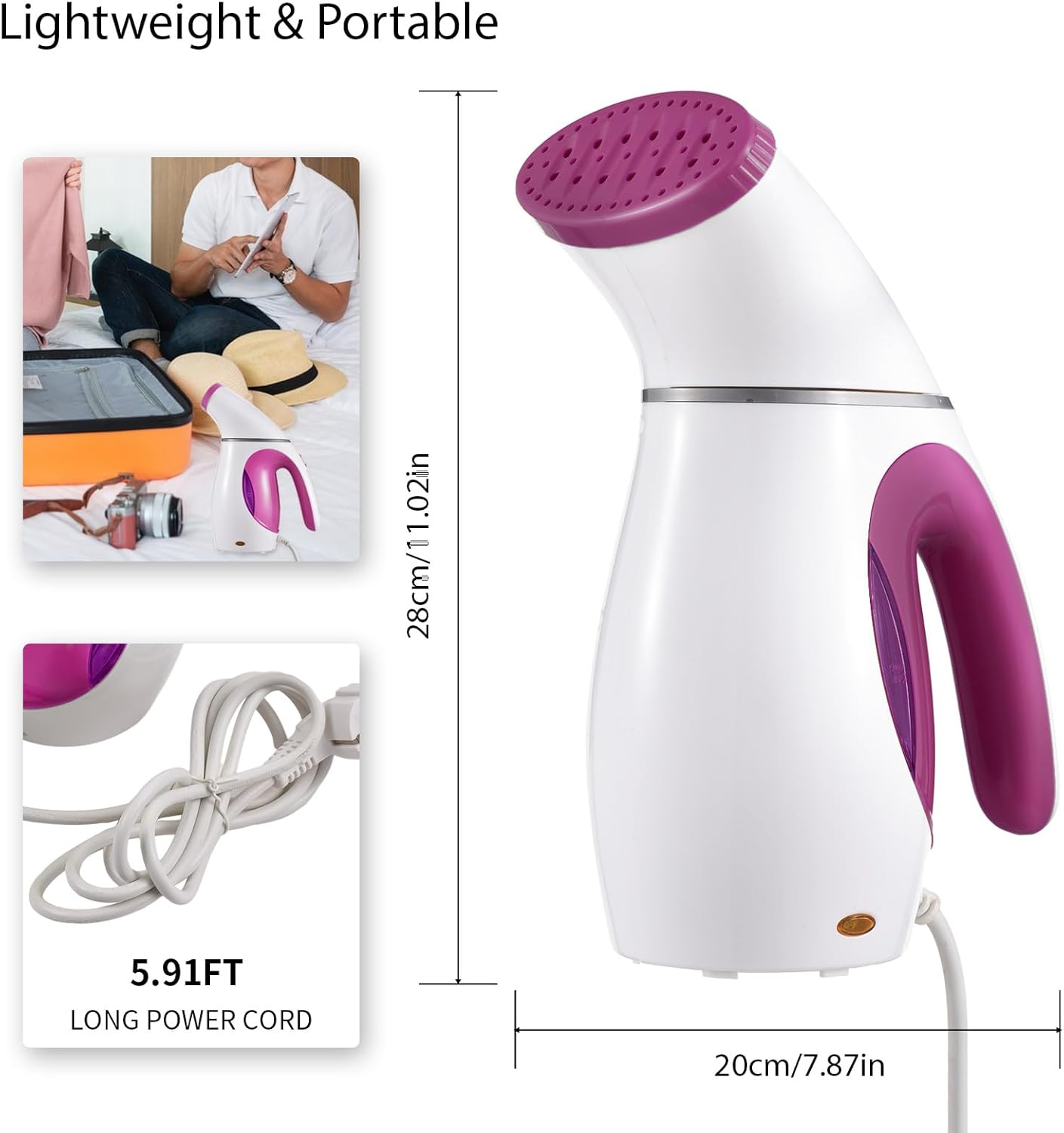 Steamer for Clothes 800W Powerful Handheld Garment Steamer 200ml Large acity Water Tank Fast Heating Strong Penetrating Portable Wrinkle Remover Steam Iron Works on Clothes and Fabrics for Travel
