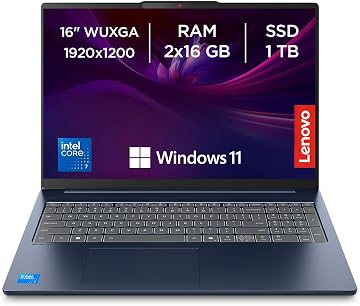 Lenovo IdeaPad Slim 5 Gen 10 - Ordenador Portátil 16" WUXGA (Intel Core i7-13620H, Intel UHD Graphics, 32 GB RAM, 1 TB SSD, Wi-Fi 6, Windows 11 Home) Teclado QWERTY Español- Azul