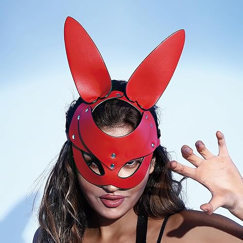 Miniatura 4 de Transfree Máscaras de cuero para mujer, diseño gótico, zorro, conejo, gato, conejo, conejo, máscara de media cara, máscara de mascarada, fiesta,