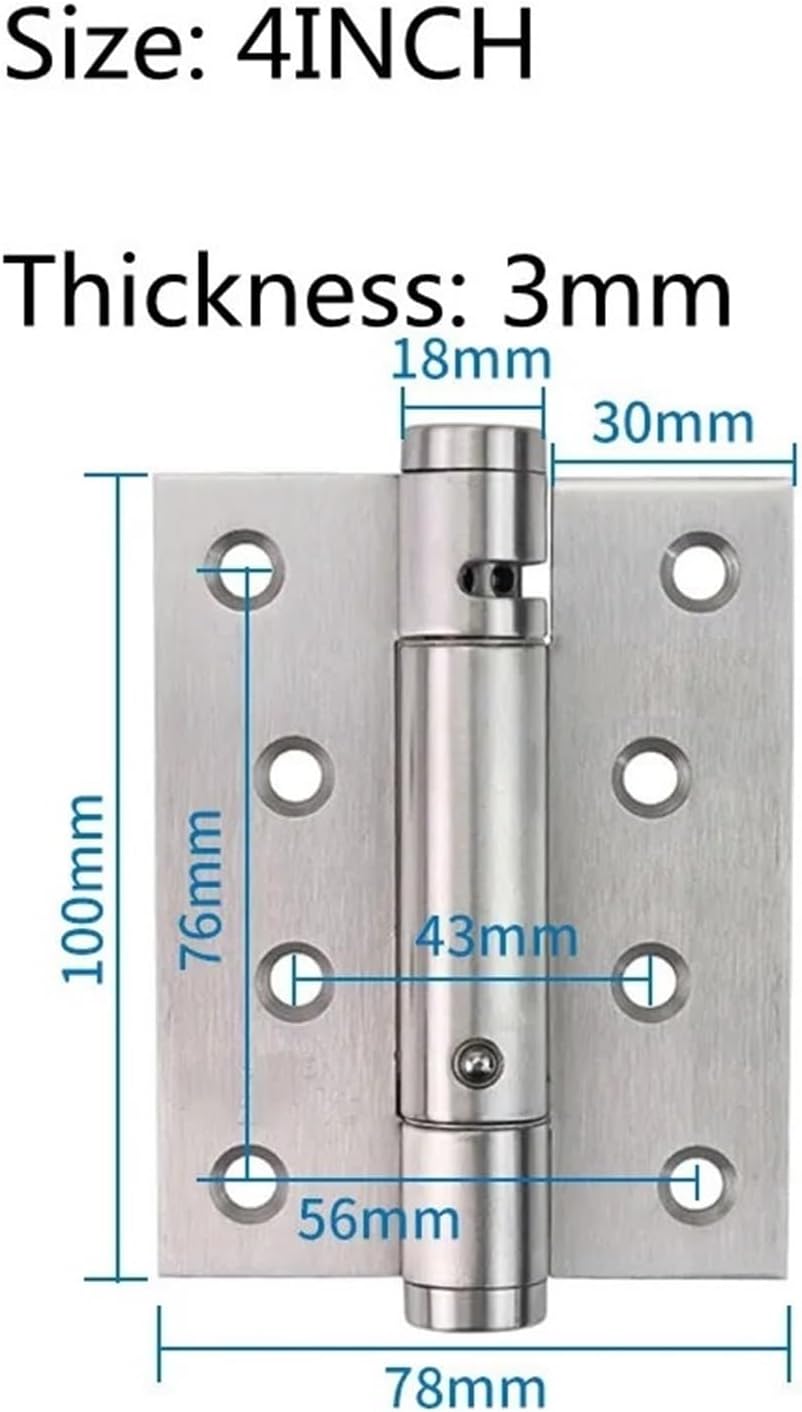 Frame Concealed Cabinet Door Hinge 3mm Thickness Stainless Steel Adjustable Self Closing Hydraulic Buffering Door Closer Spring Hinge(4inch)