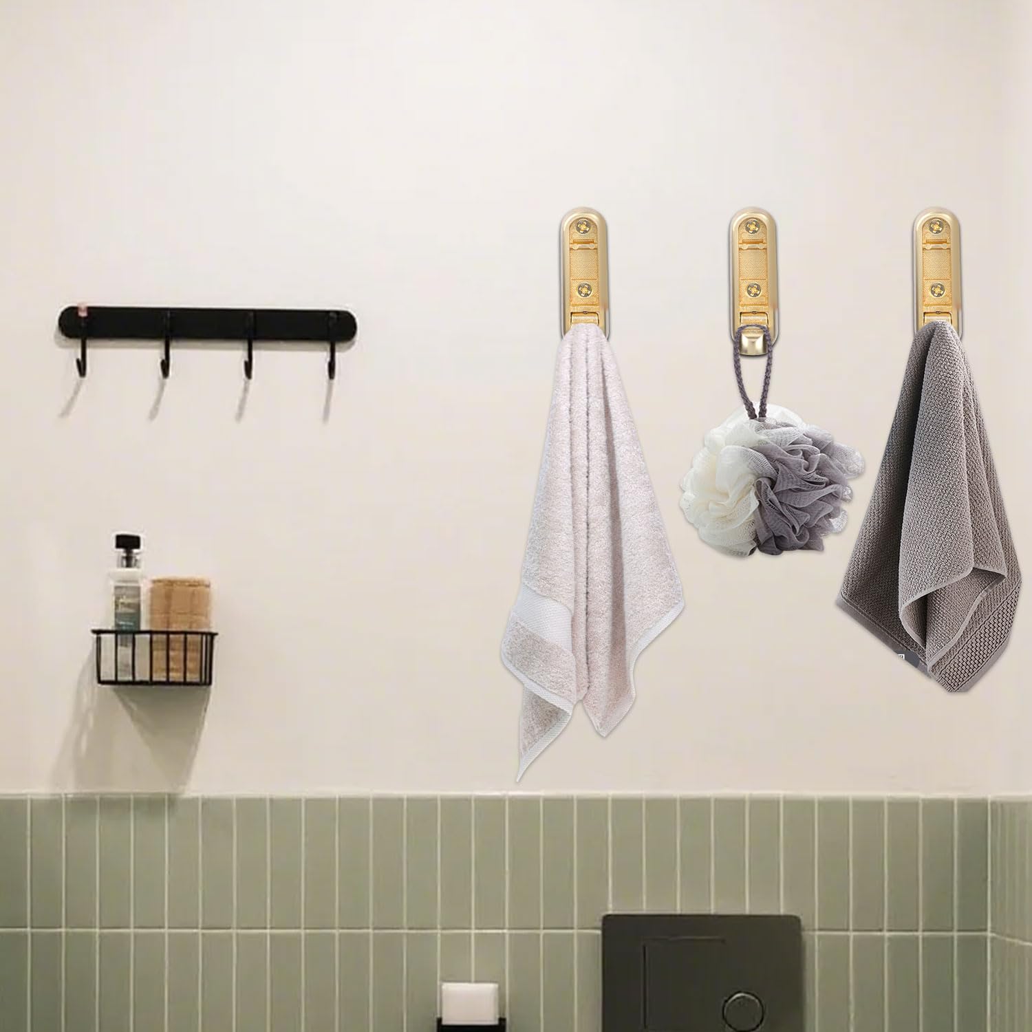 4-Pack Foldable Gold Wall Hooks - Heavy Duty Zinc Alloy Folding Hangers For Towels & Robes