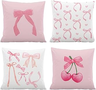 4 Packs Plush Fabric Cushion Covers, 45x45cm Pink Pillowcase for Home Decor Watercolor Room Decor for Teen Girls Cute Coquette Room Decor Pillow Covers for Living Room Decoration, Gifts for Women