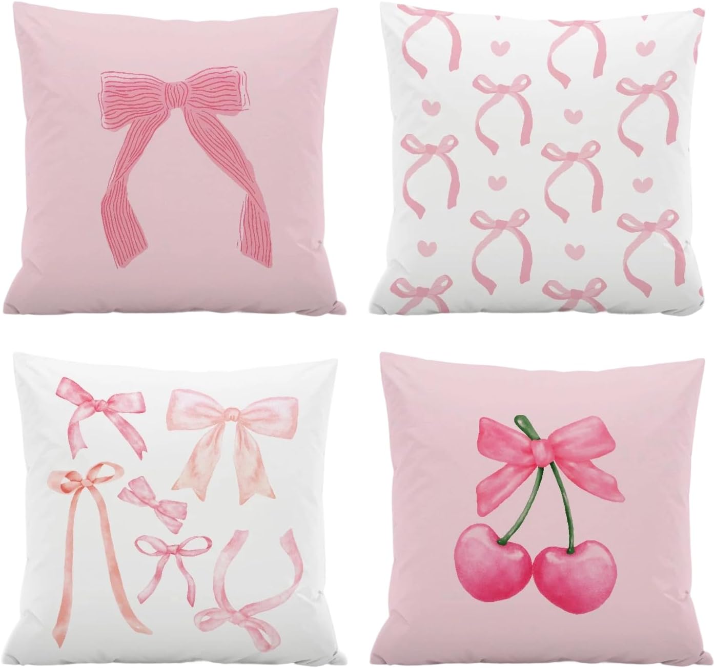 4 Packs Plush Fabric Cushion Covers, 45x45cm Pink Pillowcase for Home Decor Double-Sided Printing Watercolor Room Decor for Teen Girls Cute Coquette Pillow Covers for Living Room Decoration (A)