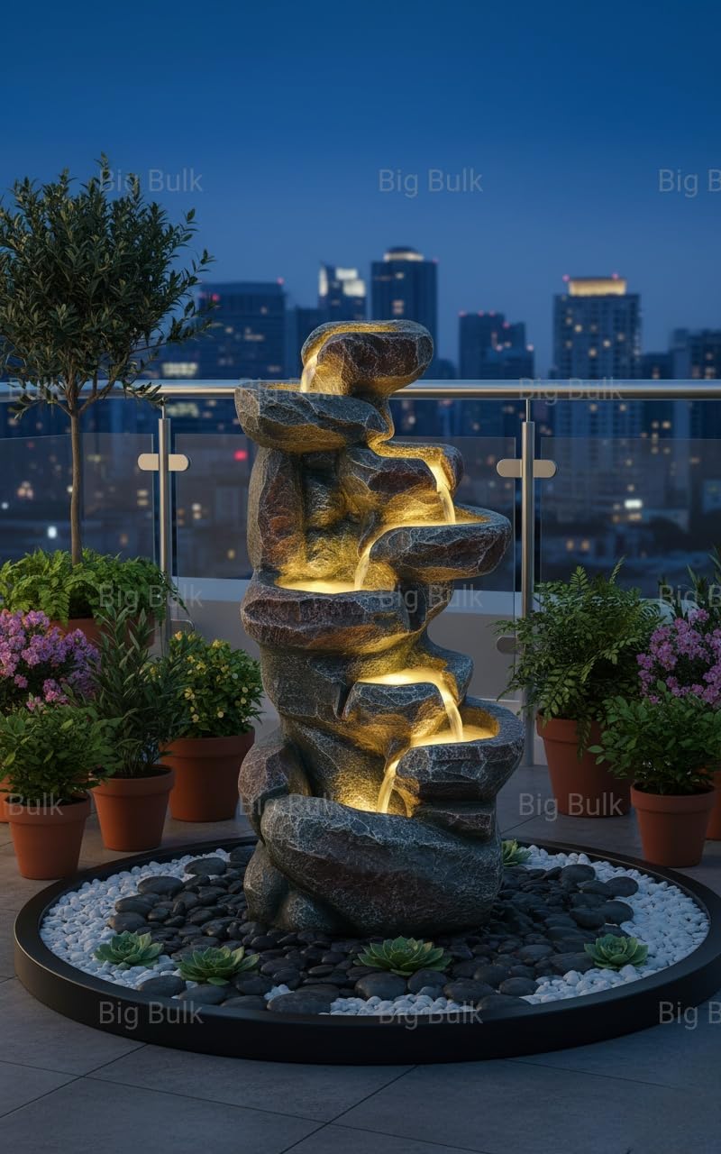 Stone Look Fiber Fountain for Home Decor/Living Room/Hall/Office/Garden Fountain/Puja Room/Indoor/Outdoor(Size: 80.4 x 30.1 x 40.1 cm) (Grey Stone)-image-25
