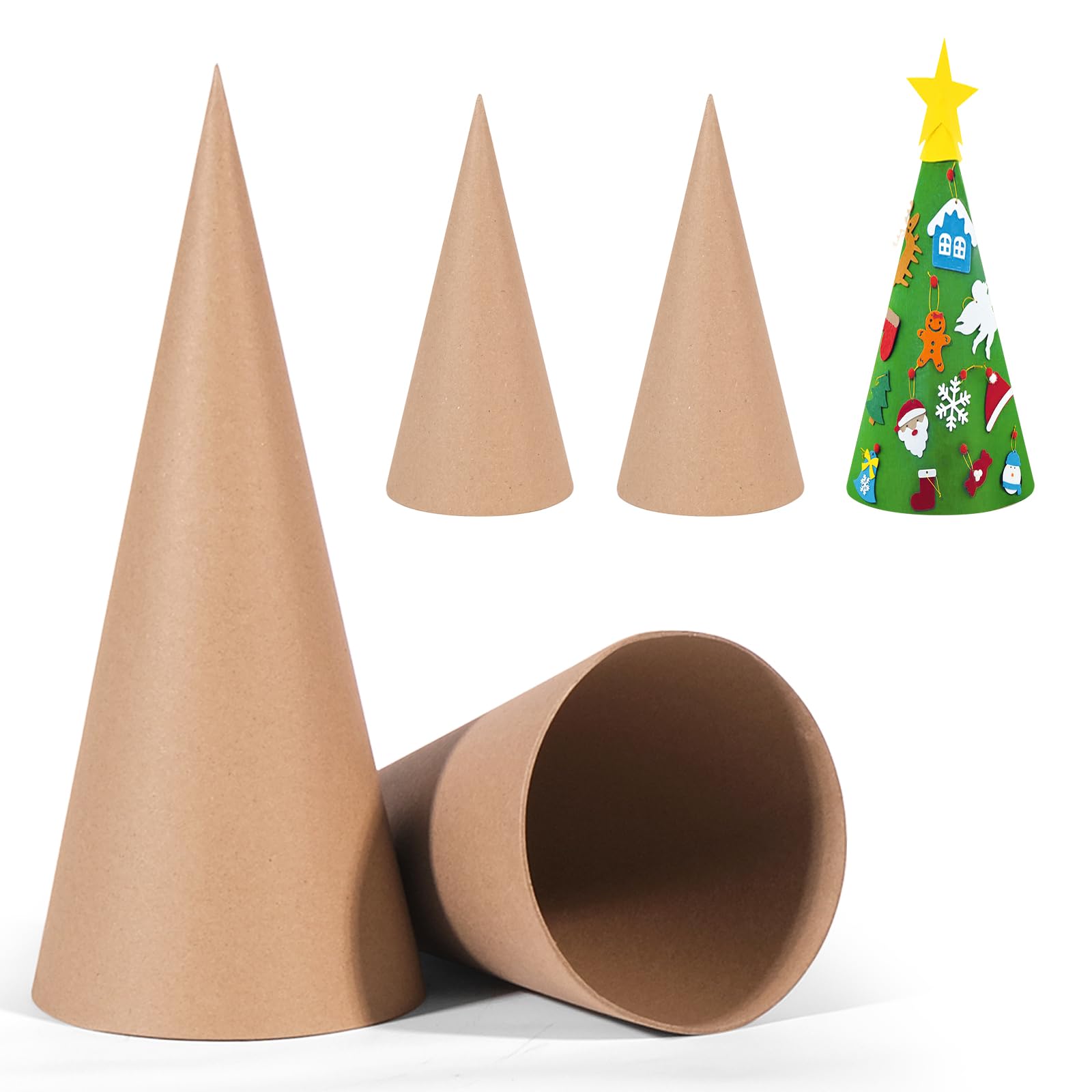 MicoSim 5 PCS Paper Mache Cones Open Bottom,Cardboard Cones for Crafts,Cardboard Conesfor Christmas Trees Xmas Party Supplies Home Indoor DIY Art Projects and Decorations (9.8 * 4.1in(5PCS))