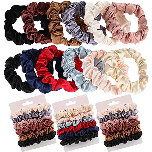 36 Pieces Silk Hair Scrunchies Soft Elastic Satin Hair Bands Silk Solid Color Scrunchy Hair Ties Ponytail Holders for Women Girls Hair Accessories, 12 Colors, Small Size