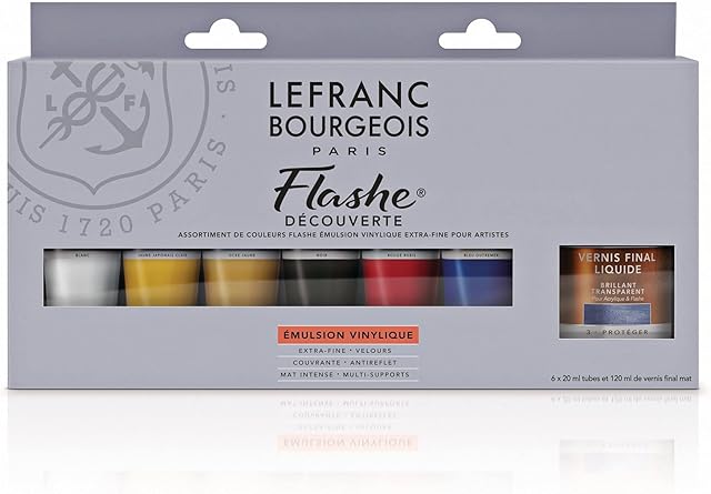 Lefranc Bourgeois 300340 Flashe Acrylic Paint & Vinyl Paint, Highly Pigmented, Elastic, Non-Fading, Ageing-Resistant, Matt, for Indoor & Outdoor Use - 6 Colours Discovery Set of 20 ml Tubes