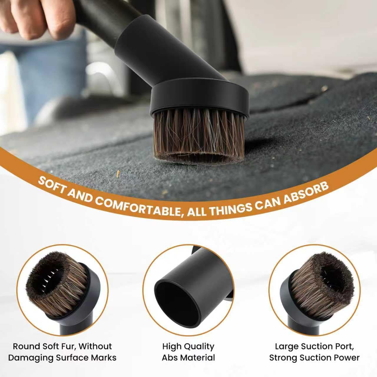 2 Pcs Black Round Vacuum Brush, 1-1/4" Universal Vacuum Dust Brush, 25mm/36mm Hair Length Vacuum Brush Attachment with Four-Layer Vacuum Adapter for Most Vacuum Cleaners Accessories