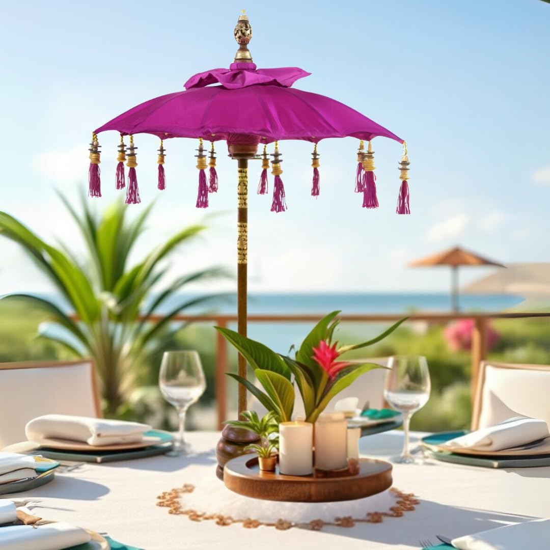 Koyal Wholesale Balinese Umbrella Stand 34-Inch Tall Plum Purple Moroccan Bali Style Home Décor, Tabletop Bali Umbrella Centerpiece Umbrella Decor