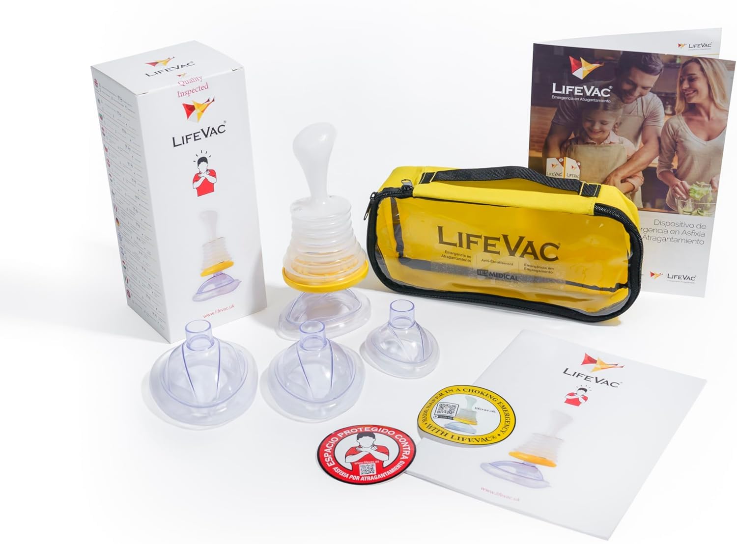 LifeVac® Kit de voyage, kit de premiers secours, dispositif d'étouffement pour adultes et enfants, éprouvé pour sauver de nombreuses vies, comprenant 4 masques et un sac de transport