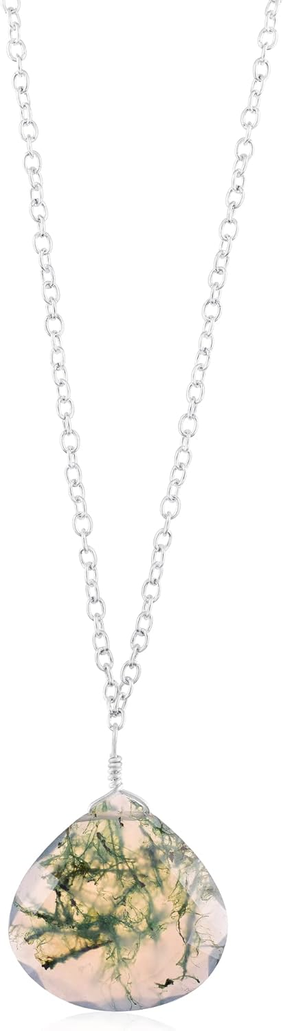 Natural Moss Agate Crystals Pendant Necklace, Pear Cabochon Gemstone, Energy Healing Crystals, Birthday, Gift for Her, Gemstone Jewelry 18 inch AAA+ Quality (Heart) - Image 2