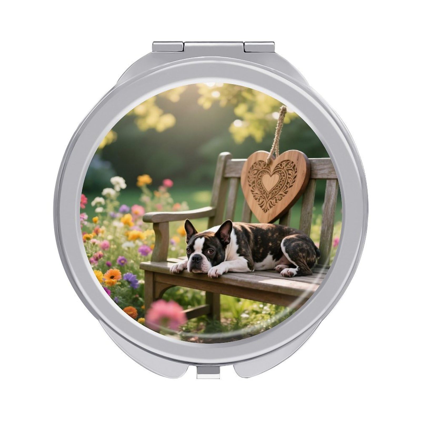 VstaDank Boston Terrier Makeup Mirror Beautiful Compact Makeup Mirror Silver Mirrors Surface Folding Makeups Lightweight Travel Makeups Mirrors for Suitable Handbag and Purses