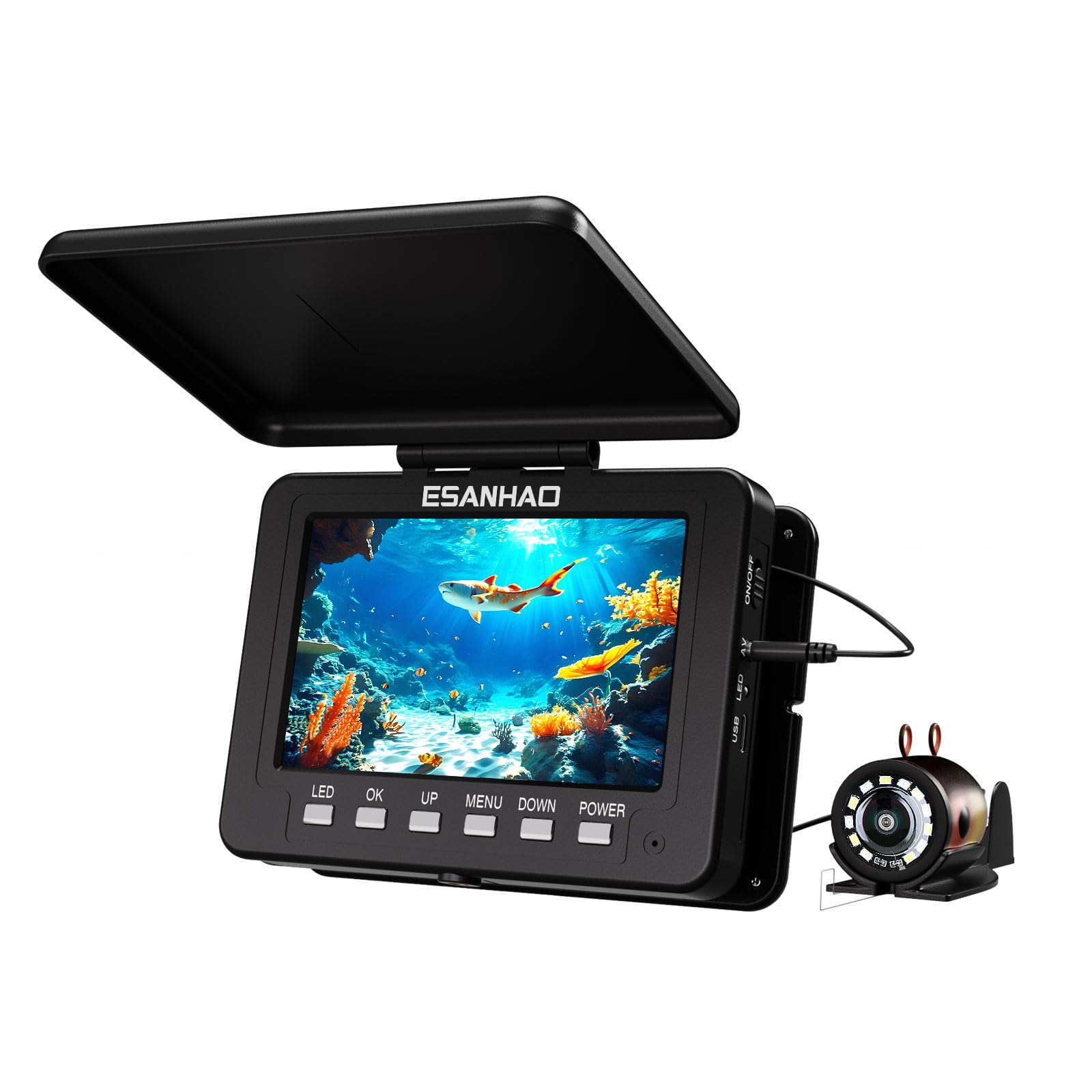 5 Pollici Telecamera Subacquea da Pesca con display IPS, Fotocamera Fish Finder con 1000TVL HD Portatile Ecoscandaglio da Pesca per pesca su Ghiaccio/Mare/Fiume