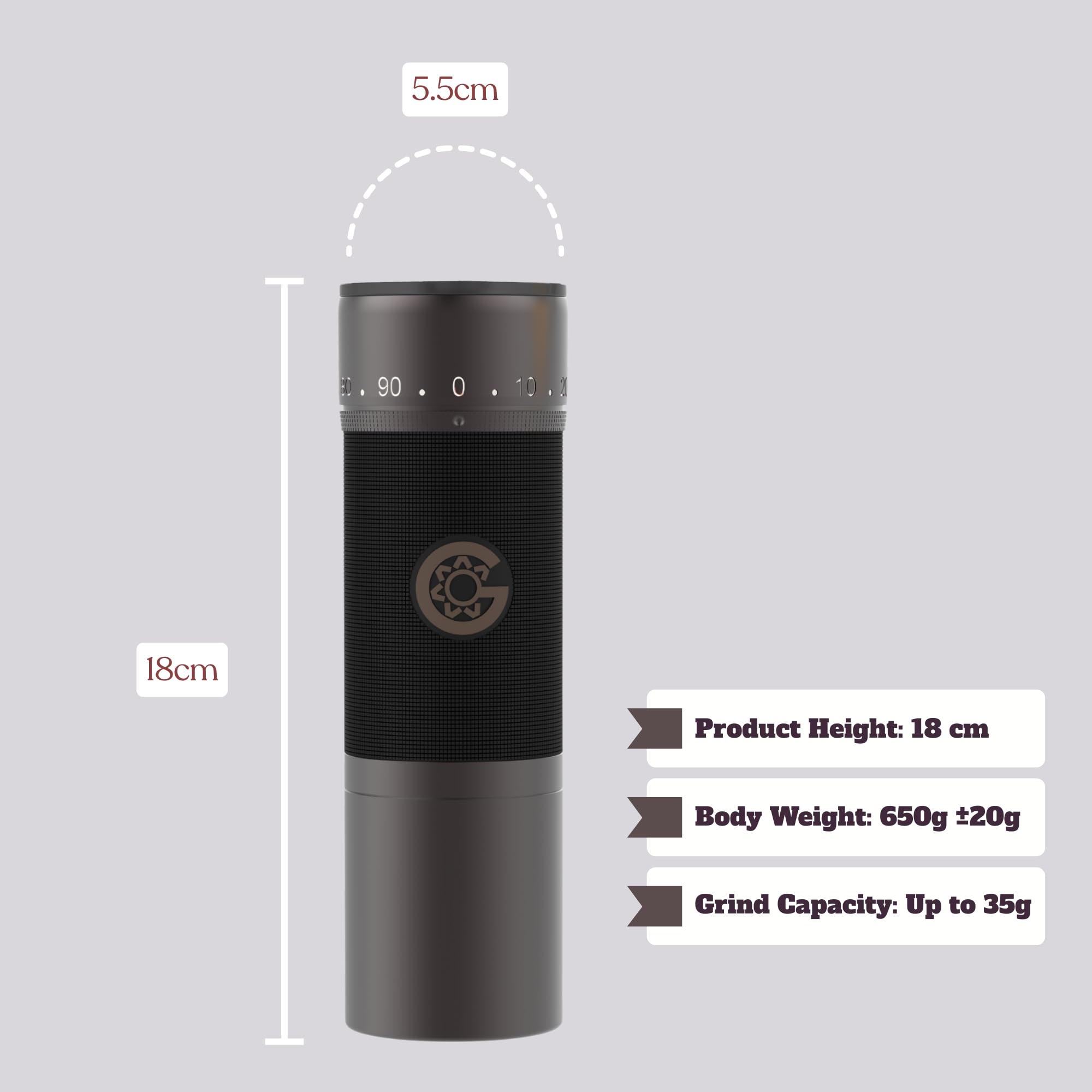 KINGrinder K7 - Macinino da caffè a mano con manico curvo, contenitore magnetico a polvere e clip, meccanismo professionale a 7 bordi in acciaio inox, capacità 30-35 g