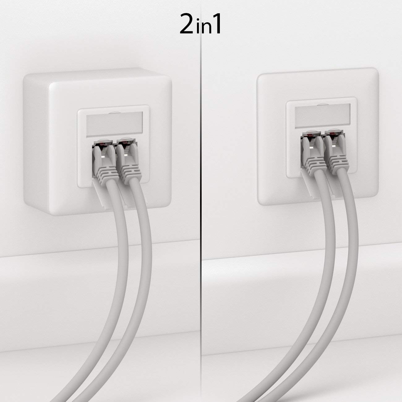 deleyCON 5x CAT 6a Universale Presa di Rete - 2x Porta RJ45 - Schermato - Superficie o Filo - 10 Gigabit Ethernet Rete - EIA/TIA 568A&B - Bianco