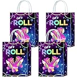 16 Pieces Roller Skates Goody Bags for Roller Skating Birthday Party Supplies,Rollerskate Gift Snacks Treat Candy Party Favors Bags with Handles for Kids Adults Roller Skating Theme Party Decorations