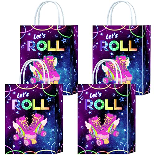 16 Pieces Roller Skates Goody Bags for Roller Skating Birthday Party Supplies,Rollerskate Gift Snacks Treat Candy Party Favors Bags with Handles for Kids Adults Roller Skating Theme Party Decorations
